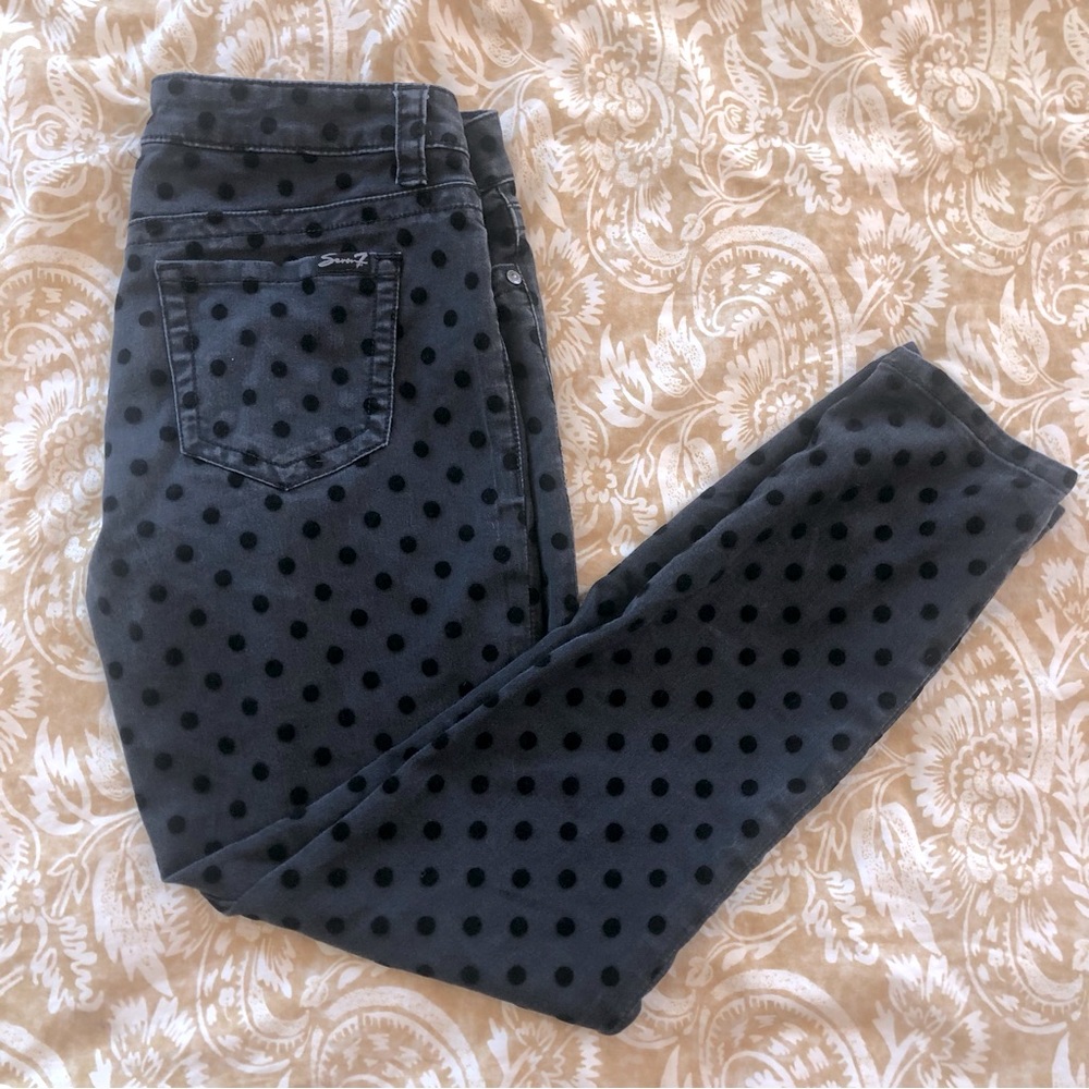 Seven7 black polka dot skinny jeans, size 10